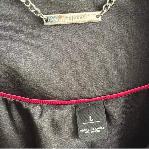 WHBM Ruffle Rain Jacket Belted Rhinestone & Satin Trench Coat Black Pink Size L - Picture 5 of 15